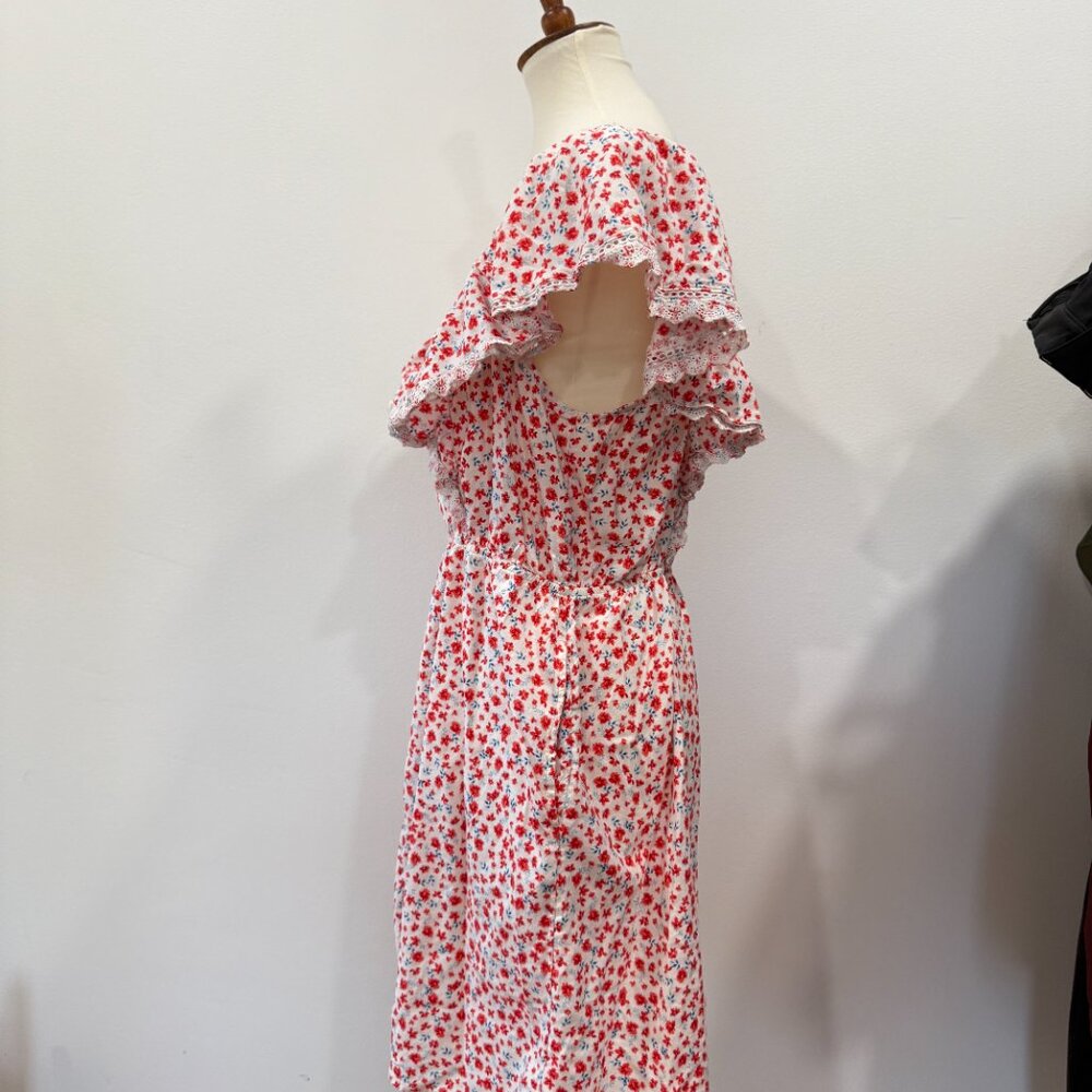 Old Navy Floral Waist Defined Flutter Sleeve Tie Back Mini Dress L Large - Picture 4 of 7